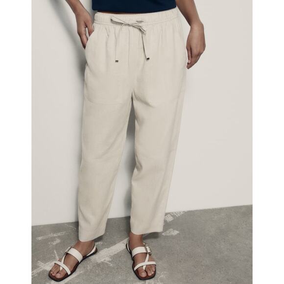 Zara Pants - Zara Beige Oatmeal Linen Blend Tapered Leg High Rise Pants 25” Women’s Medium